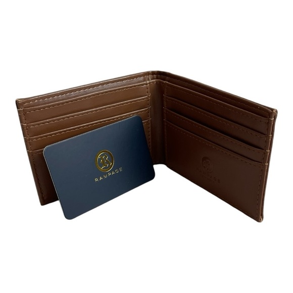 NWT Mens Wallet RAMPAGE Brown Leather Folding Wallet Bifold Credit Card Wallet - Picture 4 of 7